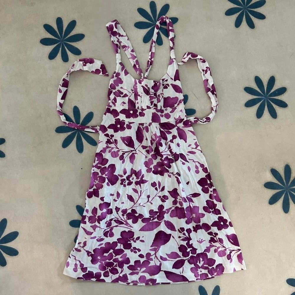Y2K American eagle Hawaiian coconut girl hibiscus print babydoll tie-back dress